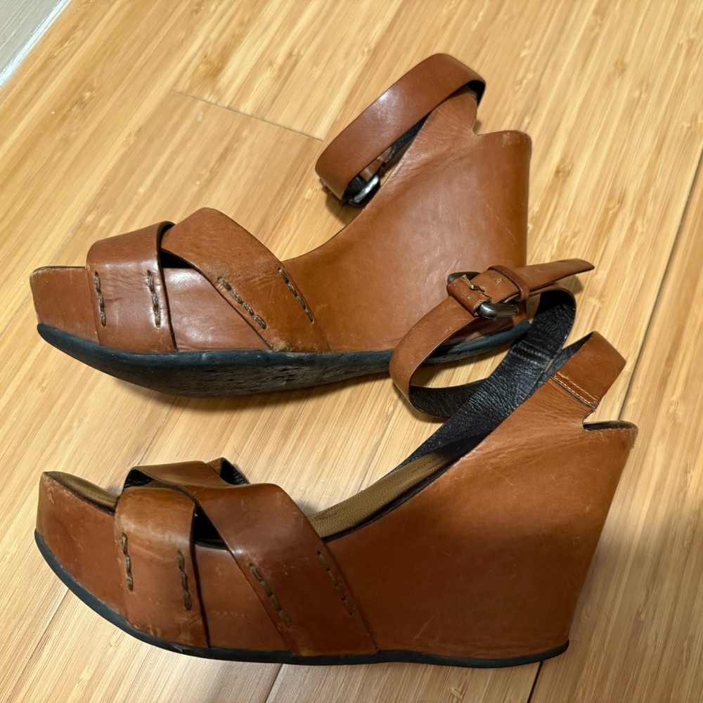 Roberto Del Carlo Tan Leather Wedge Sandals